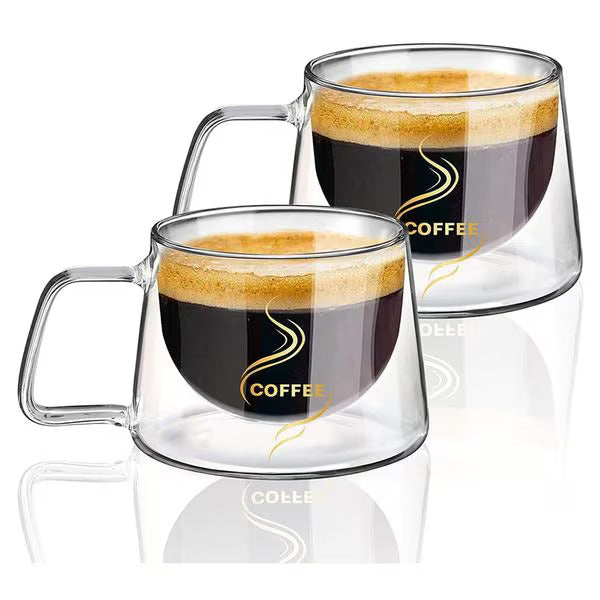 Set 2 x Ceasca COFFEE din sticla borosilicata cu pereti dubli, 200 ml