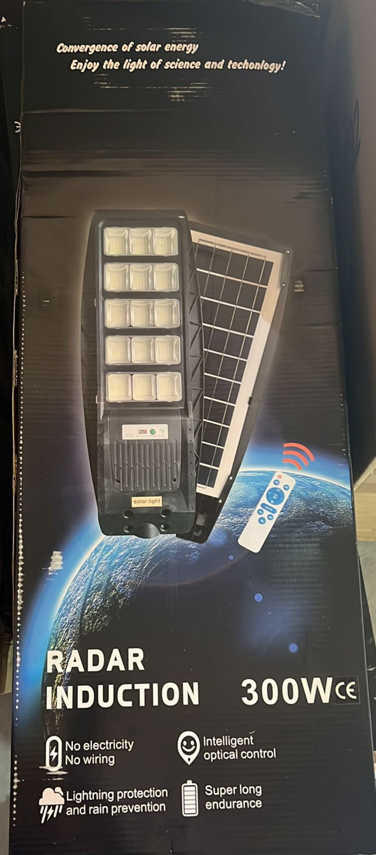 Lampa solara stradala 300 W, telcomanda cu functii multiple, picior metalic