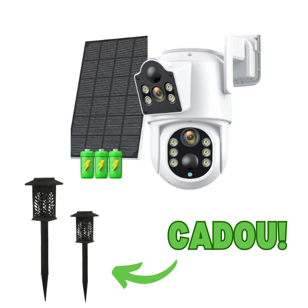 Camera de supraveghere solara exterior Jortan, 4K, duala, WIFI + Set 2 lampi solare de gradina, din ABS CADOU